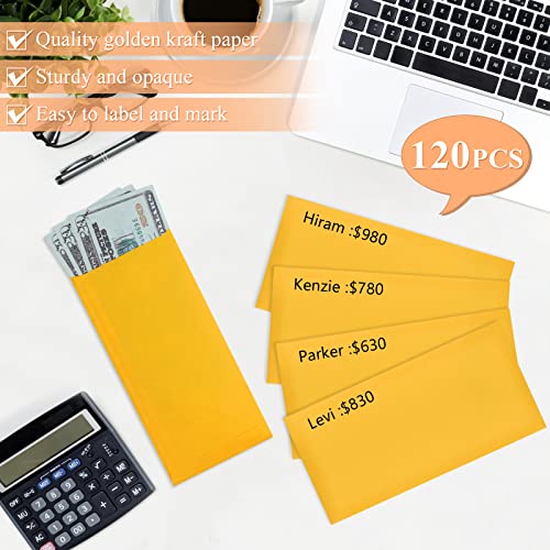 Joyberg 120 Budget Envelopes for Cash, Coins, Checks & Gift Cards, 3.2x6.6in Brown Kraft Paper Money Savings Set