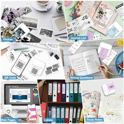 Mini Sticker Printer Thermal Printer with 10 Rolls Papers and Stickers for Picture, Receipt, Notes, Lists, Label, Memo, Sticker Portable Printe for iOS&Android