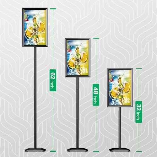 Adjustable Sign Stand for Display, Heavy Duty Sign Holder Floor Stand with Base, Aluminum Snap Open Frame 8.5x11, with Anti-Slip Solid Steel Square Pedestal and Signage Clip(Heavy Base,1 pack)