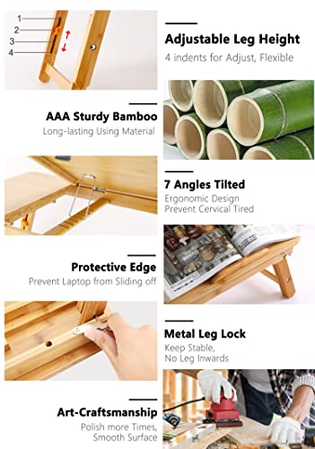 Nnewvante Bamboo Laptop Desk for Bed 21.6 Inch Tilting Top with Drawer