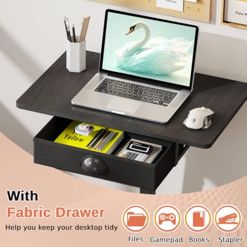 Cidaziya Black Adjustable Height Rolling Laptop Desk With Drawer for Small Spaces