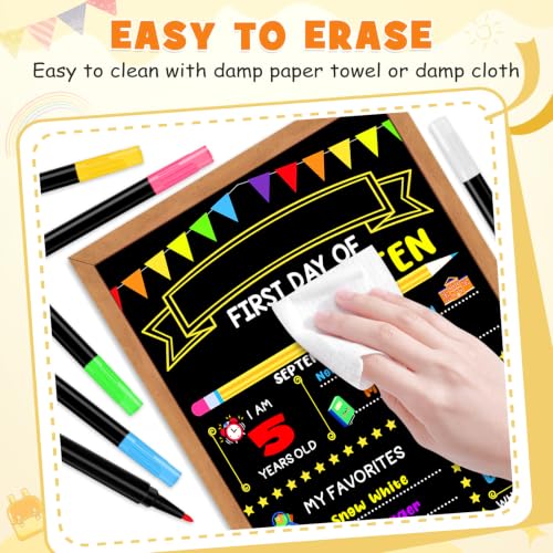 First Day of School Sign - Double-Sided Chalkboard for Kids with 6 Chalk Markers, 14x11 Inches