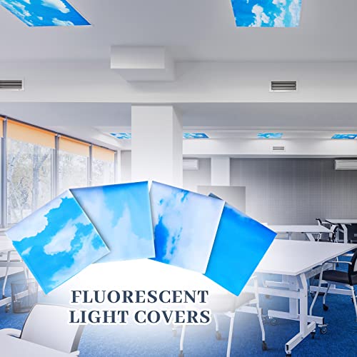 Hortsun Blue Sky Cloud Magnetic Fluorescent Light Covers 4 Pack for Classroom & Office