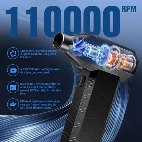X3 Mini Electric Compressed Air Duster ? 110,000RPM Powerful Turbo Jet Blower, 3-Gear Adjustable Computer Duster with Fast Charging and Overheat Protection,Dust Blower for Keyboard,Computer