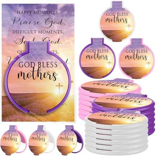 50 Sets Thanksgiving Christian Gifts for Mother Religious Compact Mirrors Bulk God Bless Mothers Bible Folding Round Mirror with Cards Church Gifts for Christmas Women Church Sunday School