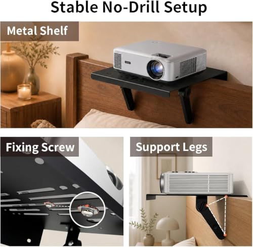 Zalumis Projector Shelf Stand 10.6x8 Inch No Drill Wall Mountable for Bed & Flat Surfaces