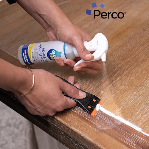 Perco Glue Off Adhesive Remover 3.3 oz with Scraper & Plastic Razor – New Stronger Formula