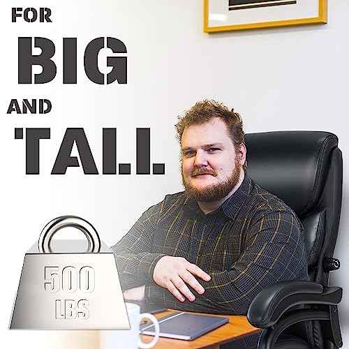Big and Tall Office Chair- 500 LBS Heavy Duty Executive Rolling Office Chairs for Heavy People with Adjustable Lumbar Support High Back Faux Leather Computer Office Chairs Wide Seat Plus Size Black