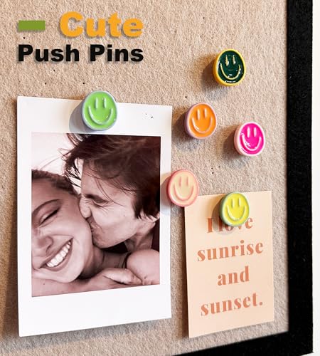 KEYDUACU 24 Colour Smileys Push Pins - Decorative Bulletin Board Thumbtacks (Colourful) 24 pack