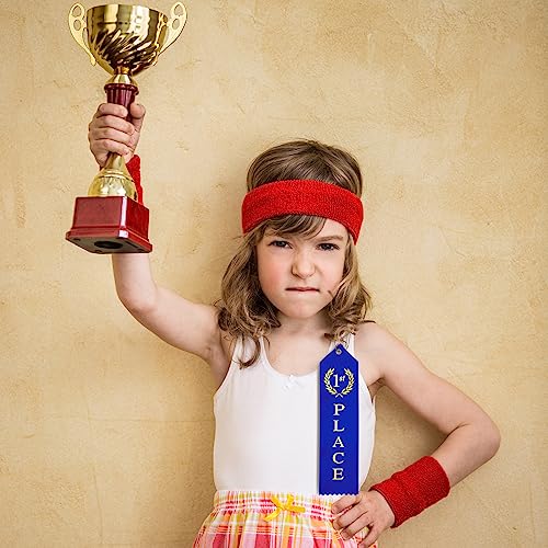180 Pieces Award Ribbons 1st, 2nd, 3rd Place Flat Carded Set First Place Prizes with Event Card and Rope for Competition, Sports Event, School, Contests, Blue Red White