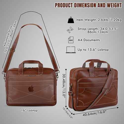 16" Leather Laptop Bag for Men and Women - Meeting Bag / Briefcase