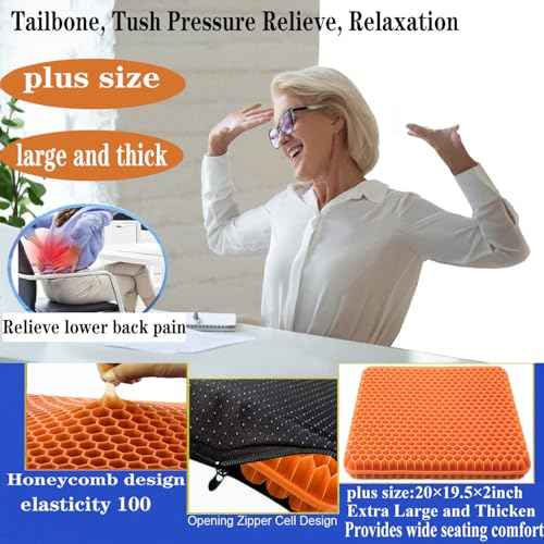 Plus Size Gel Seat Cushion for Long Sitting, Extra Large and Thick, Seat Cushion for Back, Sciatica, Hip, Tailbone Pain Relief , Used for the Office, Wheelchair, Car, Truck, Recliner, Stadium.(Orange)