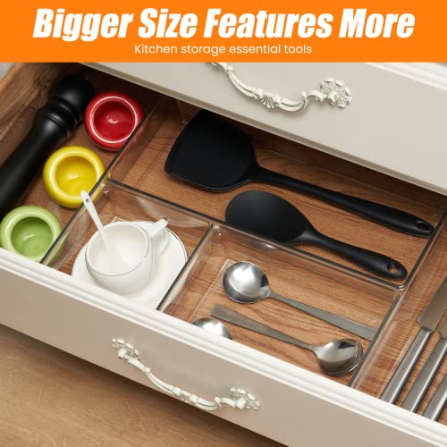 Criusia 6 Pack Large Clear Drawer Organizer Set - Non-Slip Acrylic Storage Trays for Kitchen, Bathroom, Office & Makeup