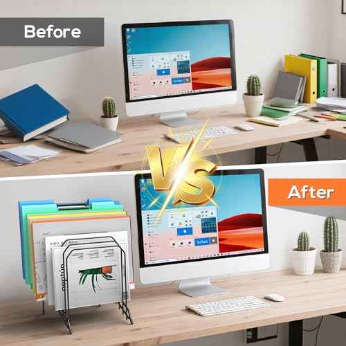 Incline Sorter Desk File Organizer, Metal Desk Magazine Folder Holder with 8-Section Vertical Compartments Rack File Organizer for Office, Home, School (Black, 4Pack)