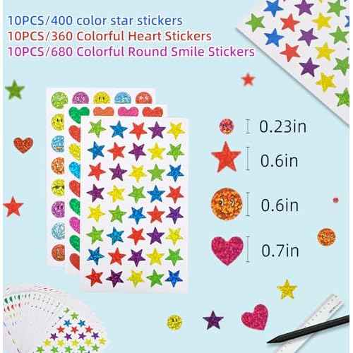 1440 Pcs Star Stickers, Star Stickers for Kids Reward, Tiny Star Stickers, Behavior Reward Stickers, Glitter Stickers, School Classroom Student Teacher Supplies and DIY UonBexj