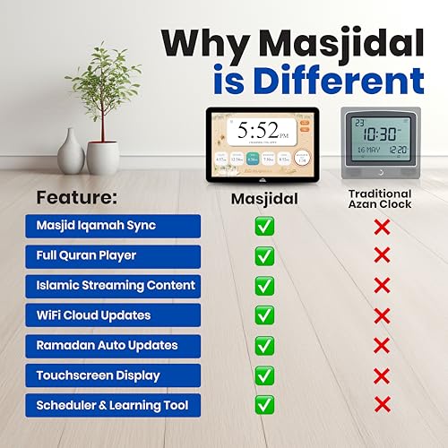 Masjidal 8-Inch Black WiFi Digital Islamic Prayer Clock & Quran Player
