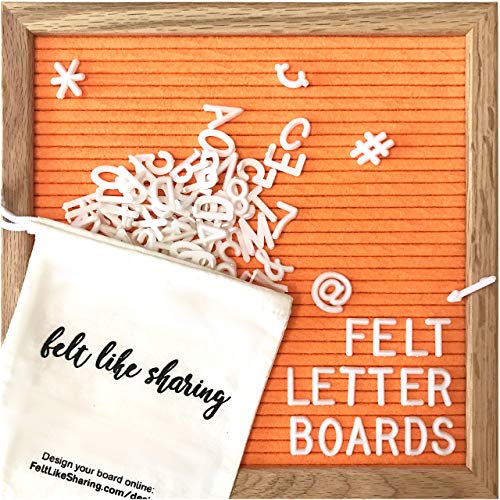 Vivid Orange Felt Letter Board 10x10 Inches with Oak Frame - Neon Style