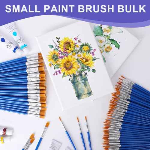 AROIC Small Paint Brushes Bulk,160 Pcs Nylon Hair Paint Brushes for Kids with Flat and Round Pointed Acrylic Paint Brush Sets,Acrylic Paint Brush for Classroom Oil Watercolor Face Painting Kits.