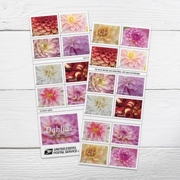 20 First-Class Mail Forever Postage Stamps - Dahlias Flower Design