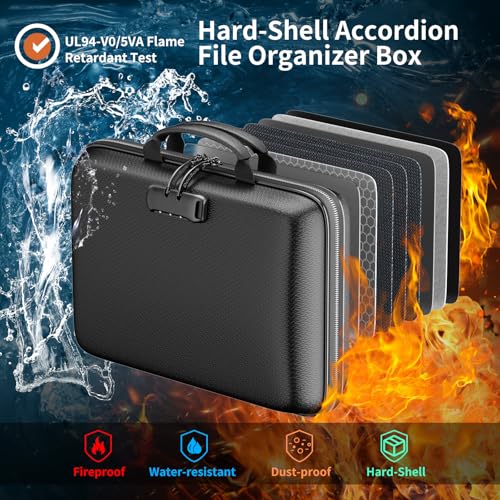 DocSafe 15.5x11.5 inch Black Fireproof File Organizer with Lock & 13-Pocket Accordion