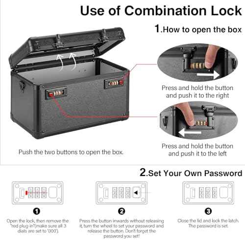Large Lock Box - 11x6.7x7.9 Inch Lockable Security Storage Case with Combination Lock, Locking Medicine Box for Personal Items, Passports and Pills, Lockbox for Home Office, Black