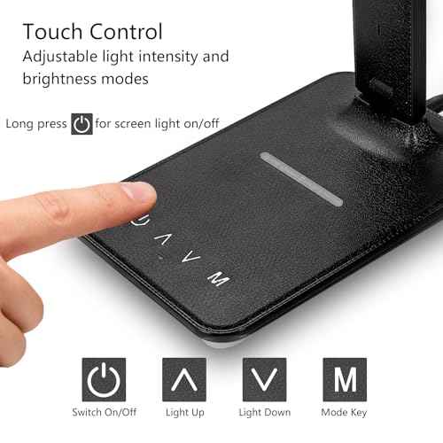 LED Desk Lamp with 10W Wireless Charger & USB Port, Eye-Caring Dimmable Touch Control Lamp with Clock Display, Adjustable Foldable Arm, 5 Brightness & 3 Color Modes for Home Office Study