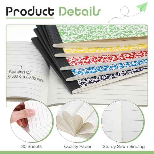 Fainne 30 Pack Composition Notebooks Half Size 4-7/8 x 7-1/2 Inches Wide Ruled Half Page Composition Notebook for Journal School Classroom Supplies 40 Sheet(Multi Color,Snowflake Style)