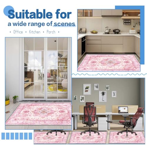 Chair mat, Office Short Pile Chair mat, Non-Slip Noise-Reducing Table and Chair Carpet, Office, Study Decorative Carpet Suitable for Wooden Floors, Laminates and Tiles (Pink, 47x59in)