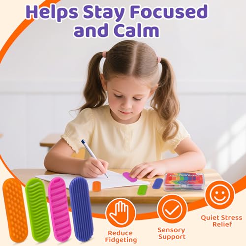Textured Sensory Stickers for Kids ? 16PC Silicone Adhesive Calm Strips for Anxiety Relief, Autism, ADHD ? Quiet Fidget Toys & Desk Sensory Strips for Classroom Prizes