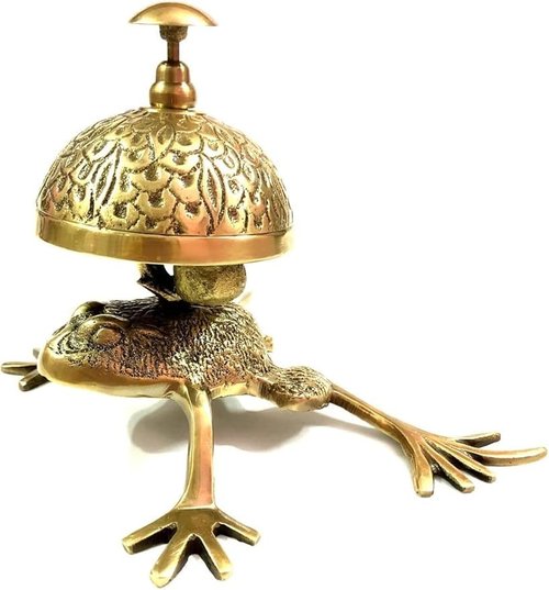 Antique Brass Frog Style Desk Bell Nautical Hotel Counter Reception Calling Service Bell Decor Call Ringing Bell for Home, Office, Reception, Counter, Hospital, Hotel Decor by USA Craft
