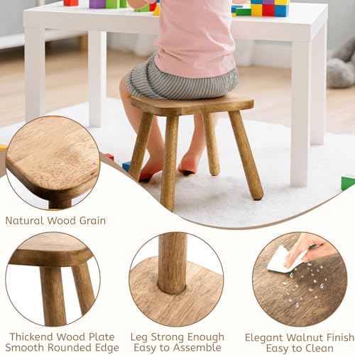 Youeon Square Solid Wooden Step Stool, 11.8 Inch Non-Slip One Step Stool for Adults, Holds up to 300 Lbs, Portable & Sturdy, Footstool for Bedroom, Bathroom, Kitchen, Easy to Assemble