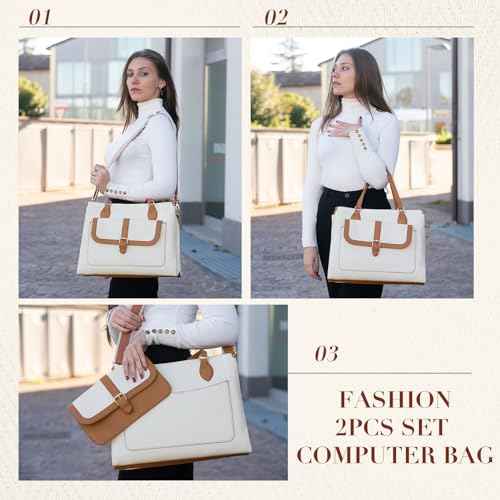 Missnine Laptop Bag with Removable Purse - 15.6 inch Computer Bag Leather Briefcase for Women Work Tote for Office, Travel