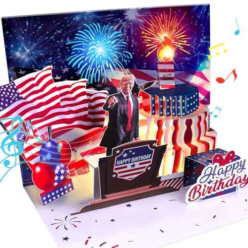 Birthday Cards, Happy Birthday Greeting Card with Music, Lights and Blowable Candle (Blue)