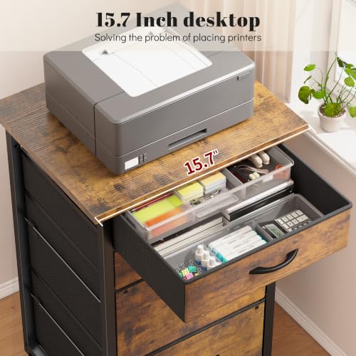 DurayLoly 37" 4-Drawer File Cabinet with Rustic Brown Finish for A4/Letter Size, Anti-Tilt, Home Office