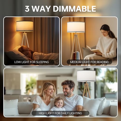 Floor Lamp with 3 Light Modes Adjustable? Wood Tripod Floor Lamp Modern LED Standing Lamp with Dimmable Brightness, Perfect for Living Room, Bedroom, and Office, Burlywood