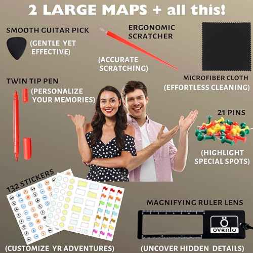 OVANTO Scratch Off World Map + USA Map ? 17x24¡± Wall Travel Posters with 196 Flags, Gold Foil, Pins & Accessories ? Premium Gift Box for Travelers, Couples, Home or Office Decor