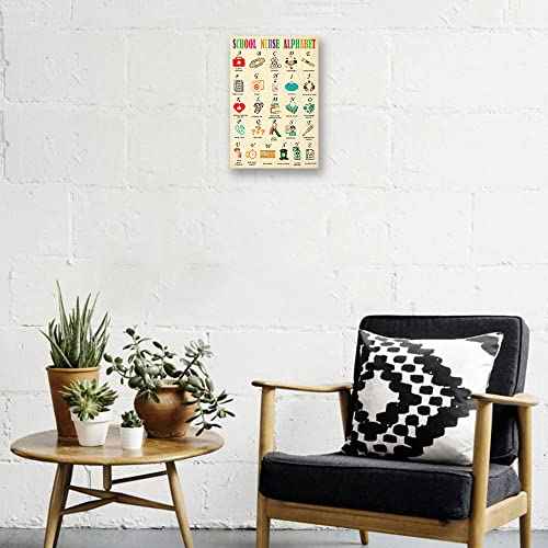 School Nurse Alphabet Poster Educational Wall Art Vintage Framed Pictures Canvas Wall Hanging Prints Health Knowledge Poster (16x24in,Framed)