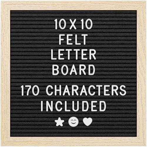 Felt Letter Board - 10x10¡±, Black - 170 Letters, Numbers & Emojis for Celebrations & Announcements - Customizable Message Letterboard w/Wooden Frame for Home Decor & Office Use - by Yes4Quality