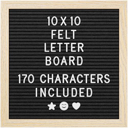 YES4QUALITY Black Felt Letter Board 10x10” with 170 Letters & Emojis