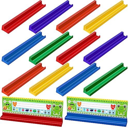 Lincia 12 Pcs Name Plate Holder for Desk Self Adhesive and Removable Nameplate Stand Sign Name Tag Desk Plate with Pen Holder and Back Adhesive for School Classroom Door, 1.5 x 12 x 1 Inch, 6 Colors