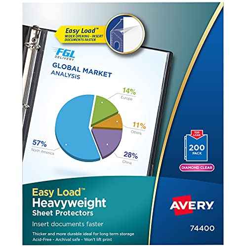 Heavyweight Easy Load Diamond Clear Sheet Protector, Side: 3-Hole Punched, Top Load 8.5 x 11 Insert, Clear Front, 200/Box