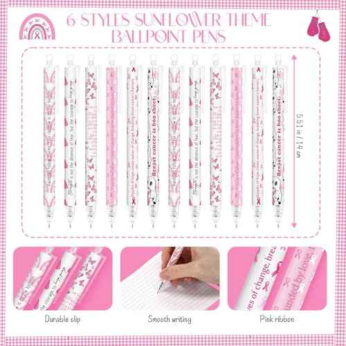 300 Pcs Breast Cancer Awareness Pink Ribbon Week Ballpoint Pen for Women Inspirational Butterfly Rainbow Printed Pens Breast Cancer Survivors Prevention Event Business Charity Party Favor