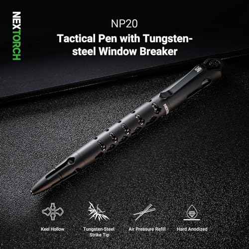 NEXTORCH NP20 Tactical Pen with Tungsten Steel Glass Breaker Tip, Self-Defence Pen Body Using Aluminium Dragon Bone Design for Writing, Tactical Defense, Emergency Defense, Emergency Escape