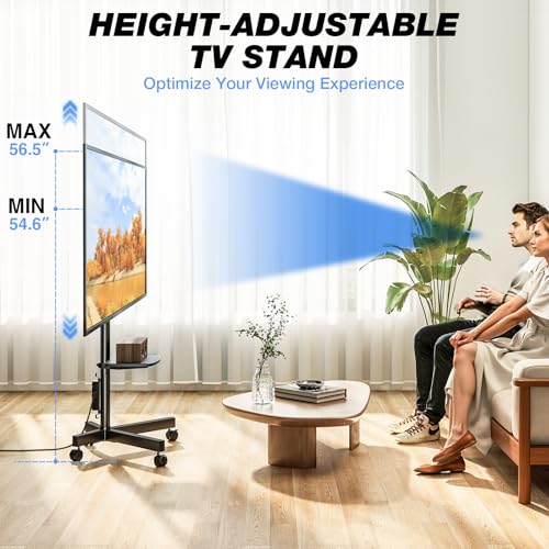 Rolling TV Stand with Power Outlet, Mobile TV Carts for 23-55 60 Inch TVs Curved/Flat Screen up to 88 lbs,Tilt Height Adjustable Portable TV Stand with wheels for Home Office,Max VESA 400x400mm