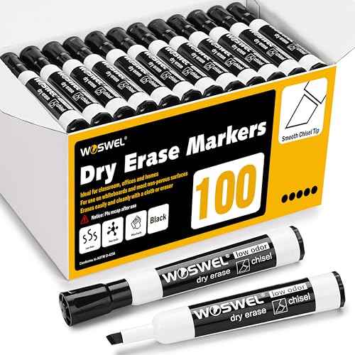 Dry Erase Markers Bulk, Chisel Tip Whiteboard Markers, Low Odor Thick Dry Markers, 100 Black Color for Kids/Teachers, Classroom, Office & Home Use