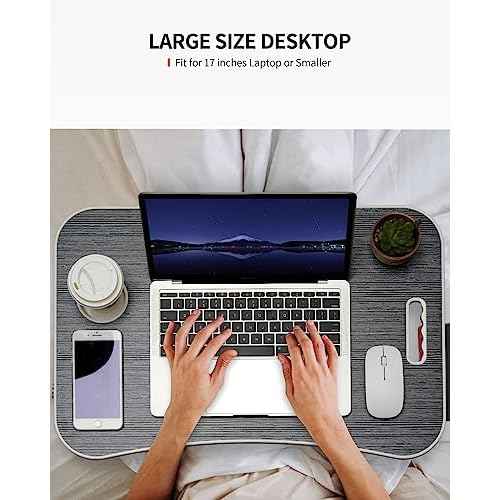 Foldable Laptop Table, Portable Lap Desk Bed Table Tray, Laptop Stand with Cup Holder & Tablet Slot & Lifting Handle for Working Writing Drawing & Eating (Black)