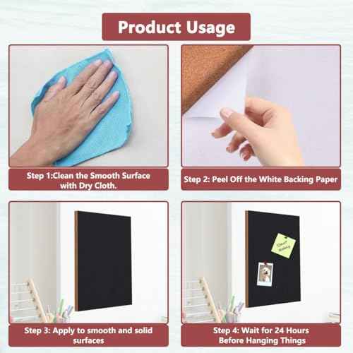 Cork Board 17"x 8" Self-Adhesive Black Cork Board, 1/2" Thick Cork Boards, 12 Pack Black Bulletin Board (4320BK-12mm-12p)
