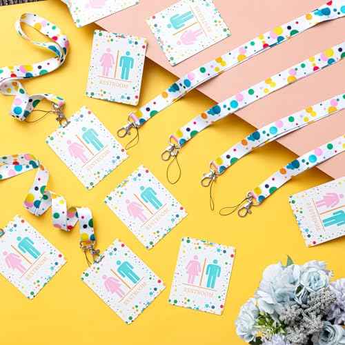Ireer 8 Sets Bathroom Pass Restroom Passes, Unbreakable Bathroom Classroom Passes Durable Bathroom Tag with Key Holder Keychain Sign for Office Nurse Boy Girl (Polka Dot Style)