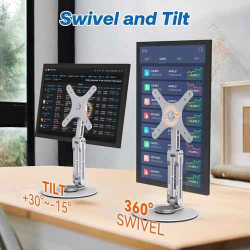 Swivel and Tilt Stand for Echo Show 15 (Gen 1, Gen 2), Portable Monitor Stand, Adjustable Angle and Height with 360¡Æ Rotation Bases, Switching Between Landscape and Portrait Screens (Silver)