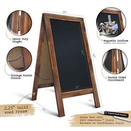 HBCY Creations A Frame Chalkboard 40x20 Solid Wood A-Frame Sign Rustic Brown Double-Sided Magnetic Board, Chalkboard Menu Board, for Restaurants, Caf?s, Weddings - Heavy Duty Hinges